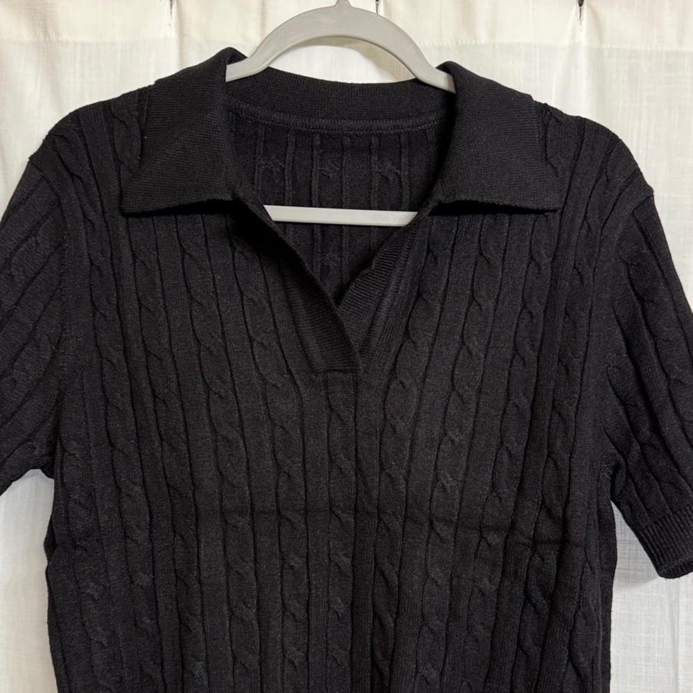 Black Cable Knit Polo Shirt Women’s Size Medium NEW